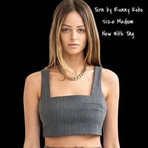 Torn by Ronny Kobo Bex Pinstripe Crop Top Grey Size Medium New With Tag